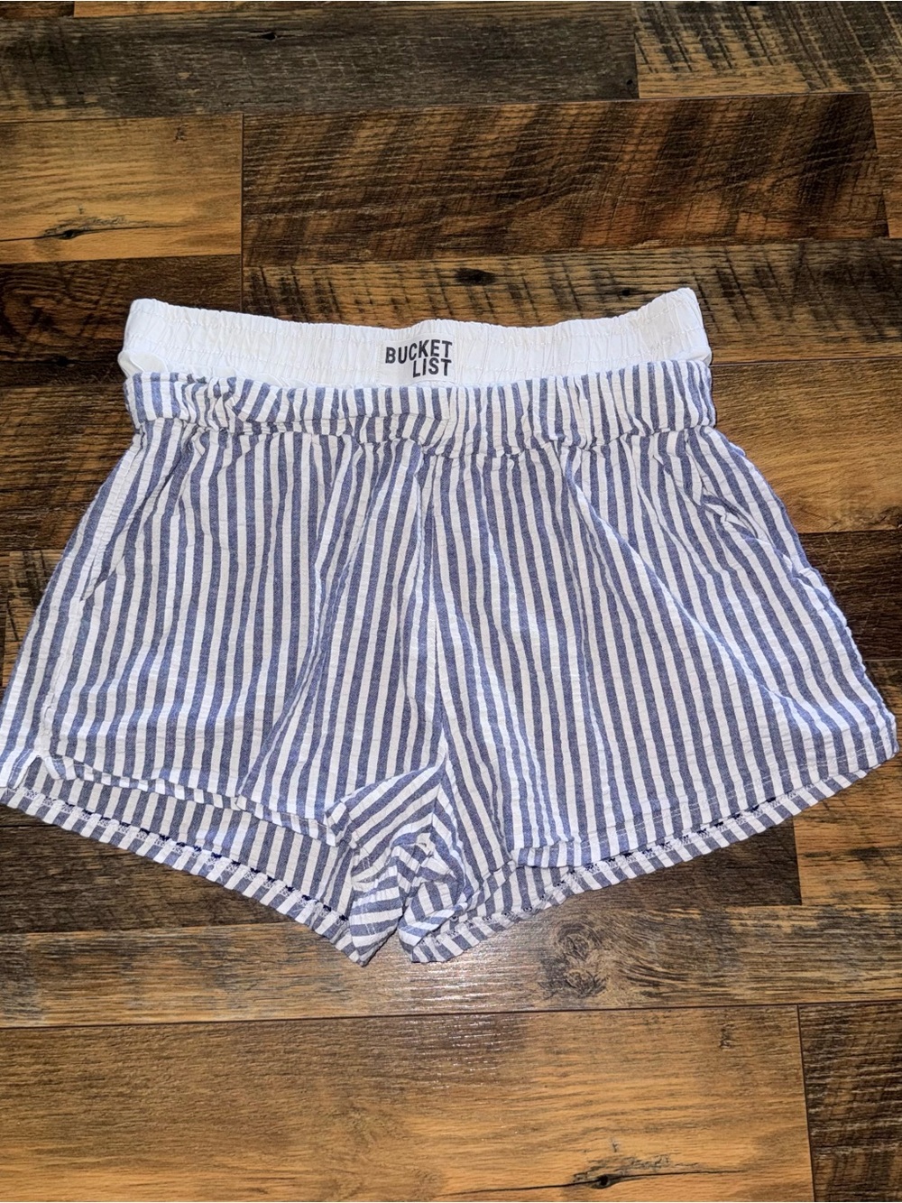 BUCKETLIST White and Blue Striped High Waist Women’s Shorts
